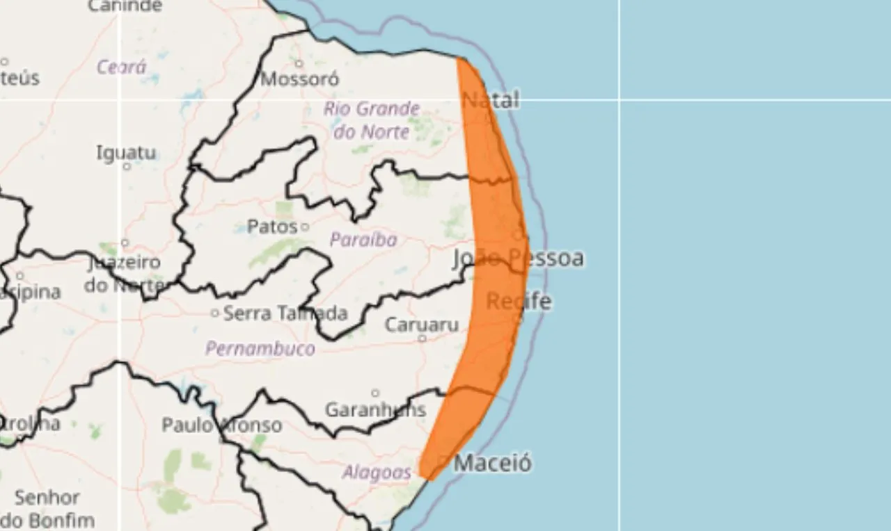 o mapa mostra as &aacute;reas em alerta para chuva intensa e ventos